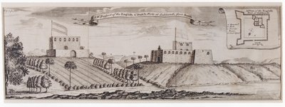 Englantilaisen ja hollantilaisen Sakkundin linnoituksen lounaisnäkymä, noin 1744. tekijältä William Smith